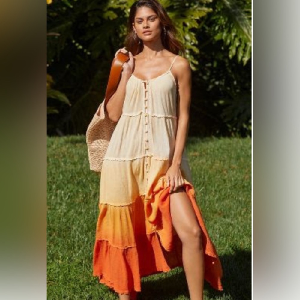 By Anthropologie Ombre Sunrise Tiered Maxi Dress size L